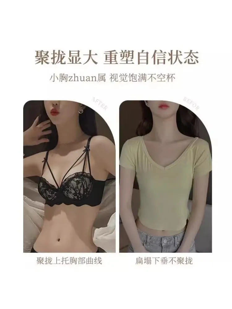 Push-up Women with Small Breasts Showing Large Flat Chest Special Thickened Breast Anti-sag Bra Cover Lace Underwear Set — image 6