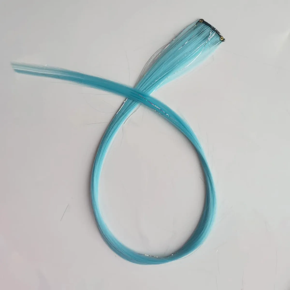 Sky Blue Hair Clip in Colored Extension Mixed Silver Tinsels Synthetic Rainbow Hairpiece Holiday Party Highlights for Women Girl — image 6