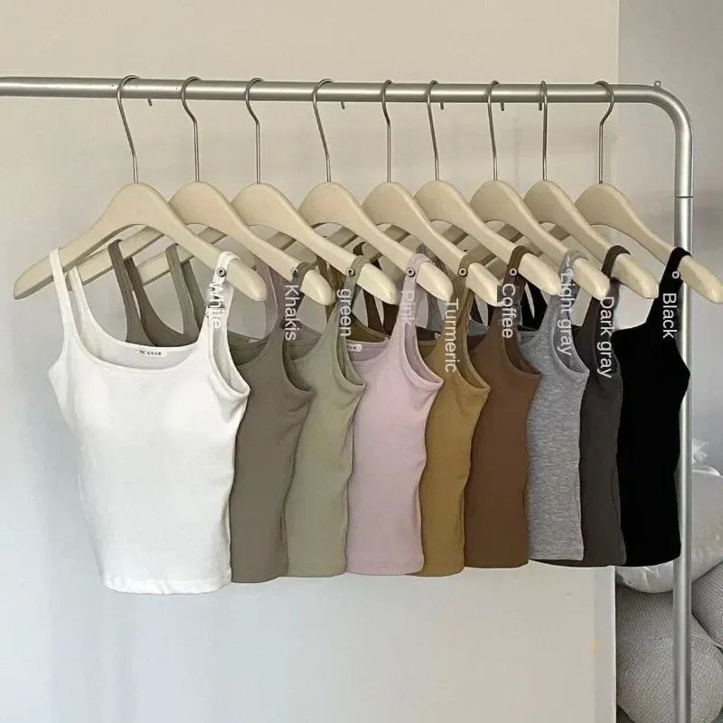 Solid All-Match Invisible Integrated Chest Pad Cami 2024 Spring New Korean Women clothes Short Sleeveless Top — image 2