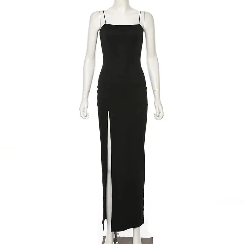 New Dresses 2025 Woman Fashion Slim Waist Solid Color Split Camisole Skirt