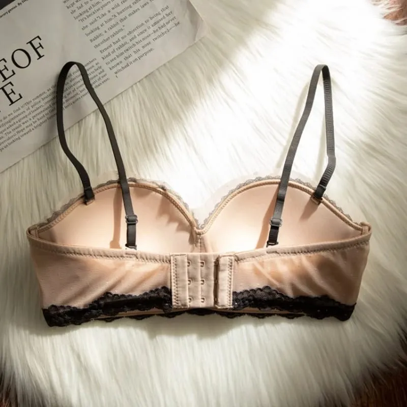 Sexy Mesh Wire Free Underwear Set Women Lace Dot 1/2 Palm Cup Push Up Bra Summer Detachable Strap Lingerie and Panties Sets — image 7
