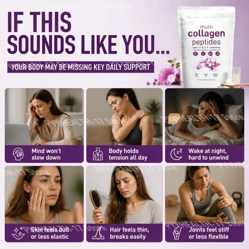 Péptidos múltiples de colágeno en polvo tipos I II III V con biotina, vitamina C y ácido hialurónico que soporta la piel, el cabello y las uñas para hombres y mujeres — image 4