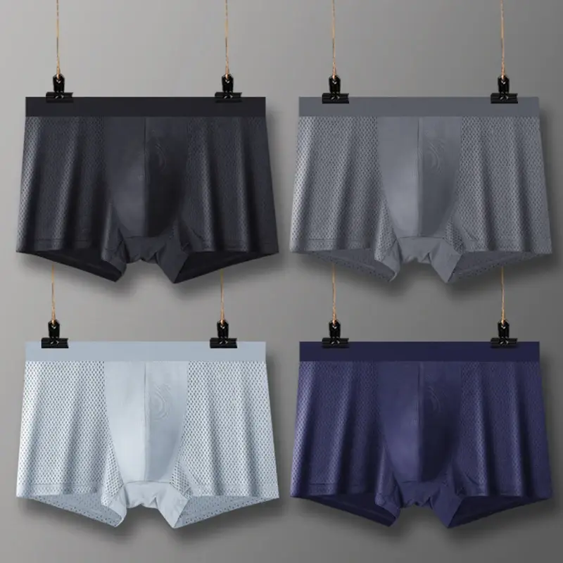 4pcs/lot Mesh Bamboo Fiber Men's Boxer Panties Summer XXXXL Large Size Shorts Breathable Underwear 5XL 6XL 7XL 8XL Underpanties — image 1