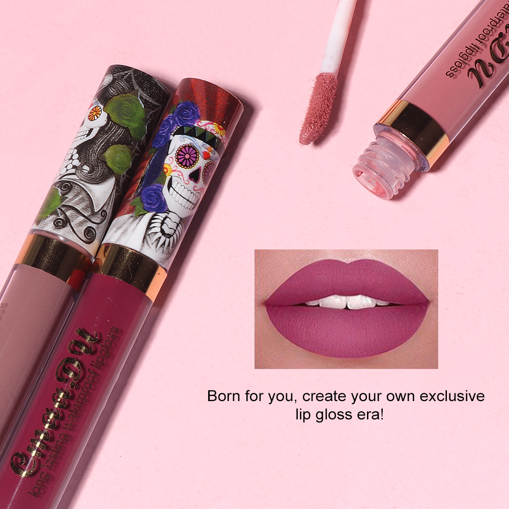 1pcs Matte Lip Gloss - Long-Lasting Waterproof Non-Fading for All Skin Types - Vibrant Red Shades with Floral & Skull Designs — image 5