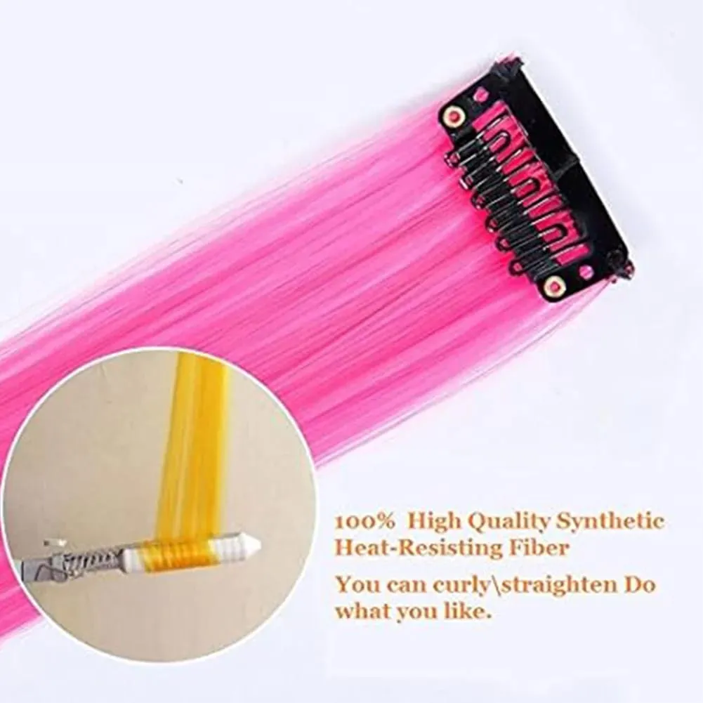 10PCS/Pack Colored Party Highlights Clip in Hair Extensions for Girls 22 Inches Omber colors Straight Hair Synthetic Hairpieces — image 5