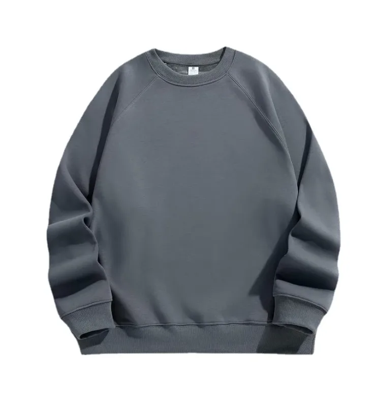 600g Men's 100% Cotton Oversized Sweatshirt for Winter Solid Beige Batwing Sleeve Heavyweight Fleece Crew Neck Thermal Hoodies