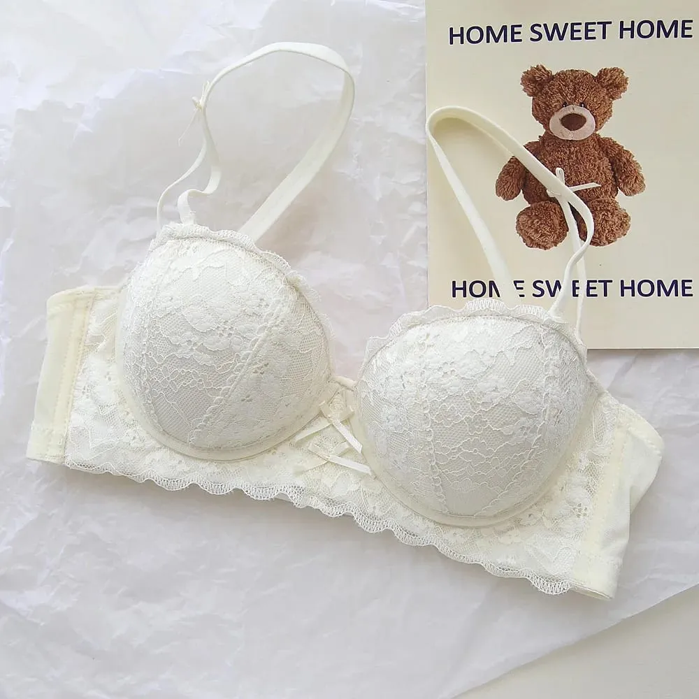 Ensemble de soutien-gorge en dentelle française pour femmes, ensemble de Lingerie Push Up sans fil, petit buste rehausseur, brassière et culotte, sous-vêtements 32 à 38 — image 5