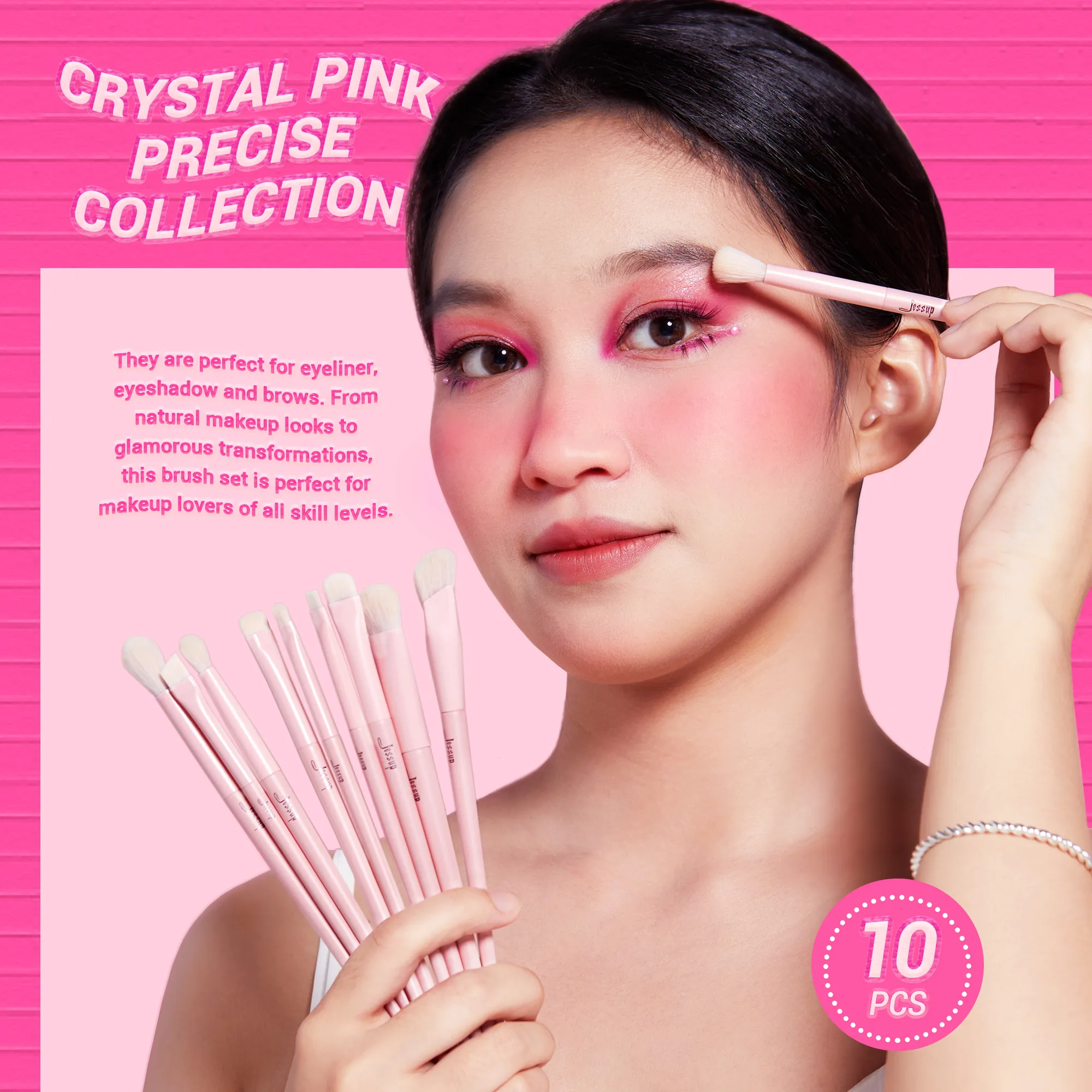 Jessup Eyeshadow Brush Set Pink Eye Makeup Brushes Concealer Brush Premium Vegan Eyeshadow liner Blending Brush for Makeup T496