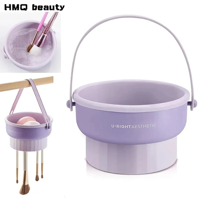Makeup Brush Cleaning Mat 3-In-1 Silicone Washing Bowl with Brushes Scrubber Foldable Powder Puff Cosmetic Sponge Drying Tools — image 1