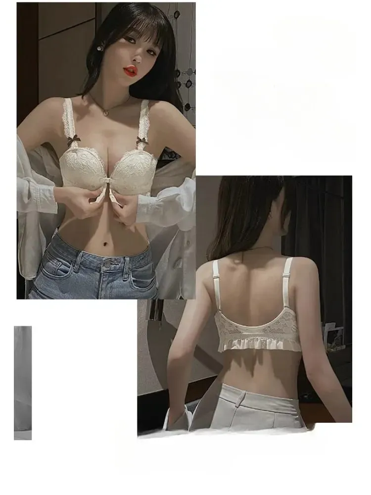 Luxury Japanese-style Hot Button Underwear Women Gather Small Chest Thickening Flat Chest Sexy Bra — image 3