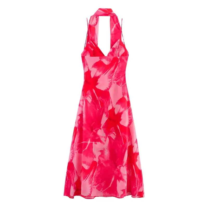 2026 Spring Summer Chiffon Boho Women Cami Dresses Fashion Strapless Sleeveless Print Zipper Chic Ladies Cami Dresses