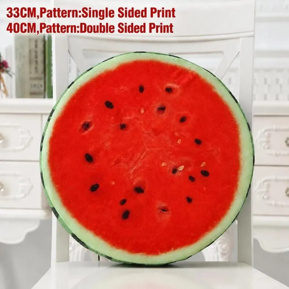 Cute Round Fruit Pillow Simulation Plush Fabric Seat Cushion Fruit Slice Print Stuffed Inner Plush Pillow Sofa Decor
