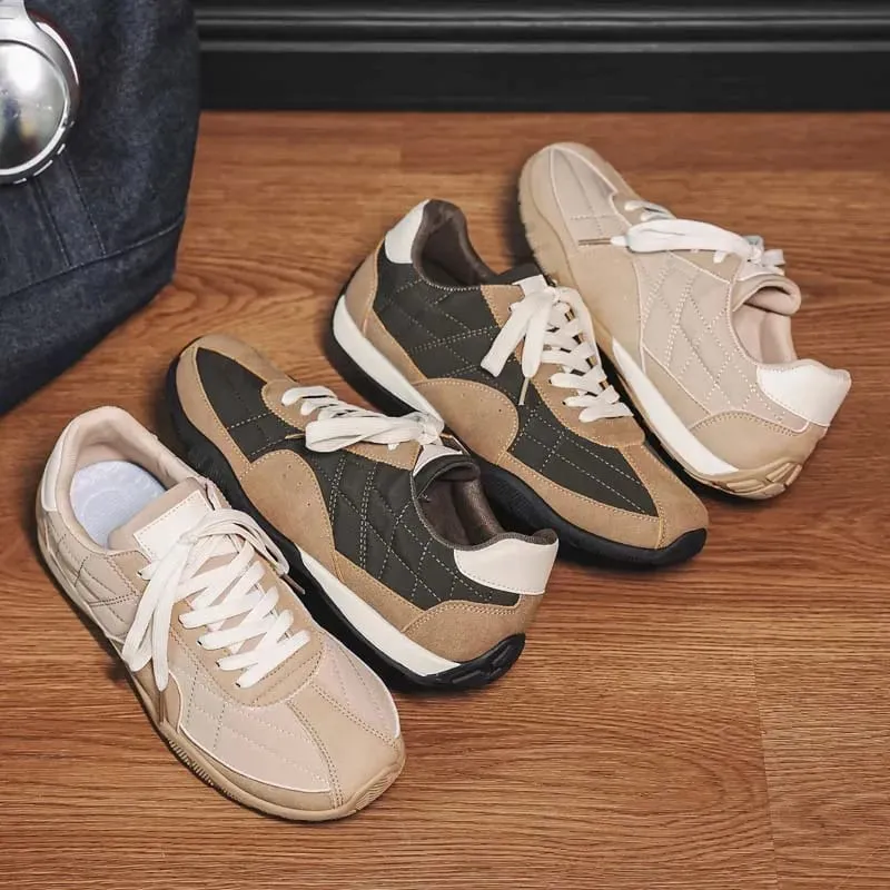 Spring Summer Men Sneakers Retro Suede Texture Stitching Casual Shoes Lace Up Flat Board Shoes Minimalist Lightweight Footwear — image 4