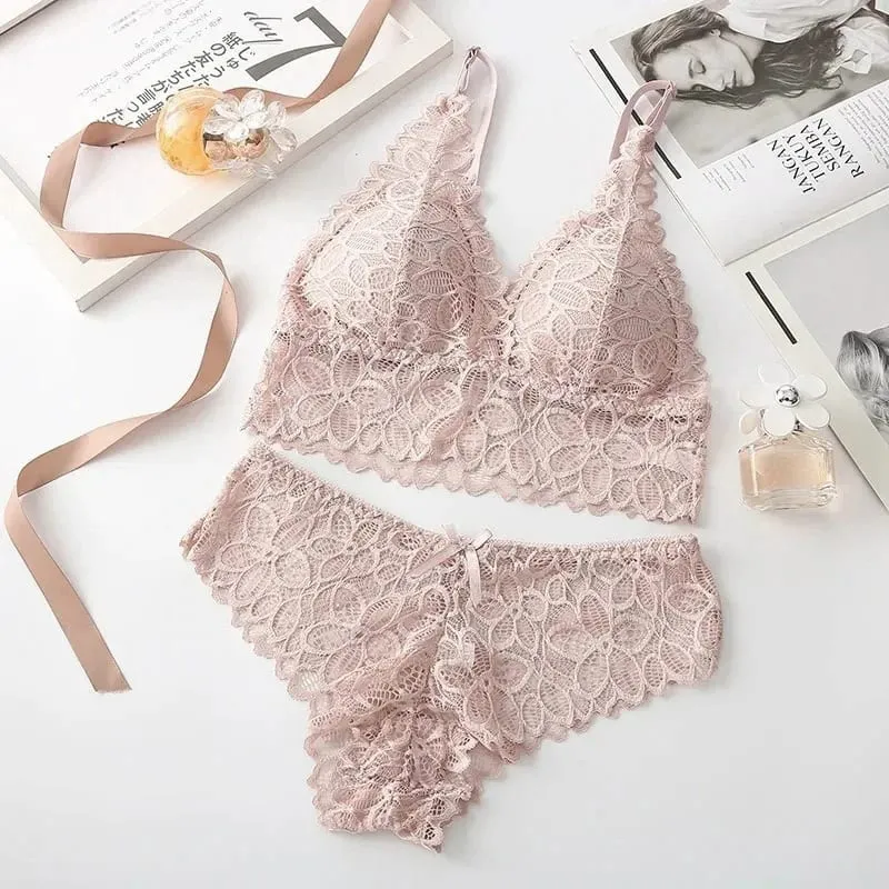 Sexy Spitze Frauen Unterwäsche Set Nahtlose Draht Frei Bh-Sets Aushöhlen Bh und Panty Sets Für Frauen Stickerei Dessous dessous