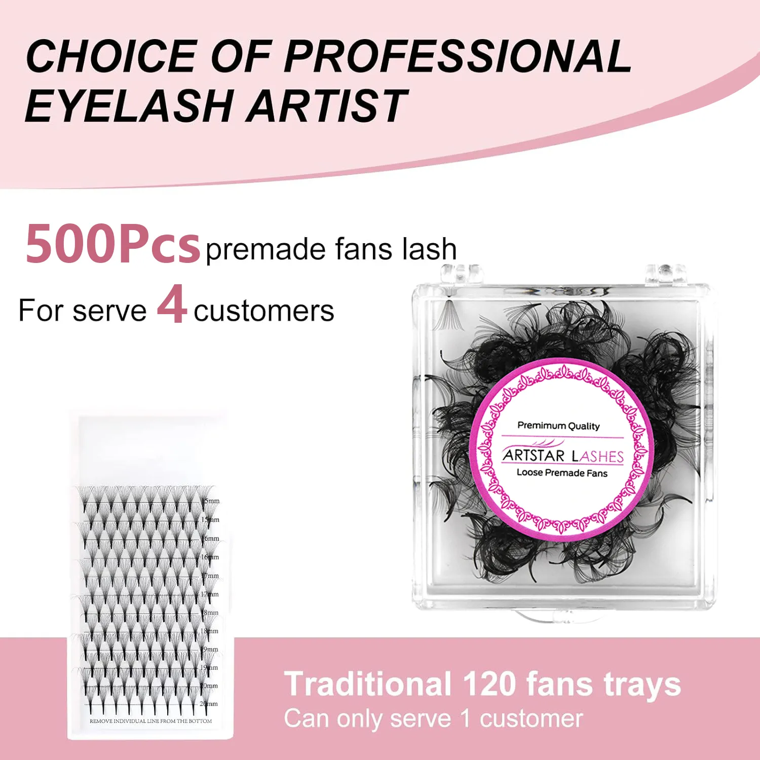 500 Fans Loose Fan Eyelash Extensions 4D to 20D Pointy Base Premade Volume Fans Long Stem Professional Lashes — image 3