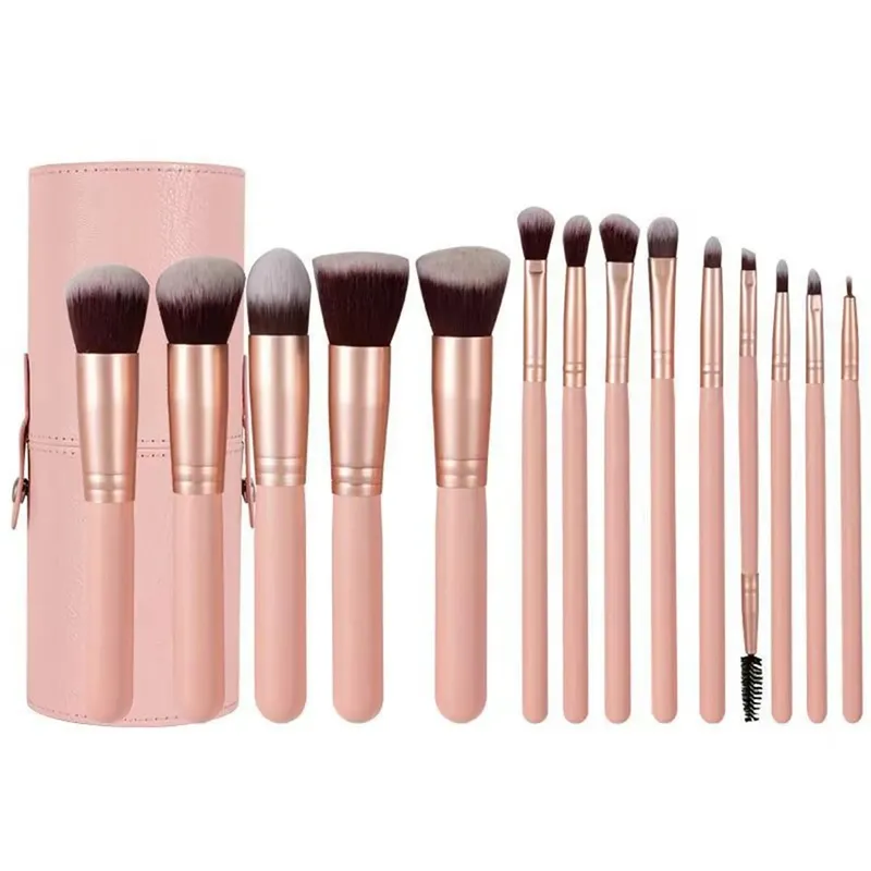 14 PCS Makeup Brush Set With Illuminated Mirror Portable Short Handle LED Light USB Rechargeable Makeup Brushes Kit