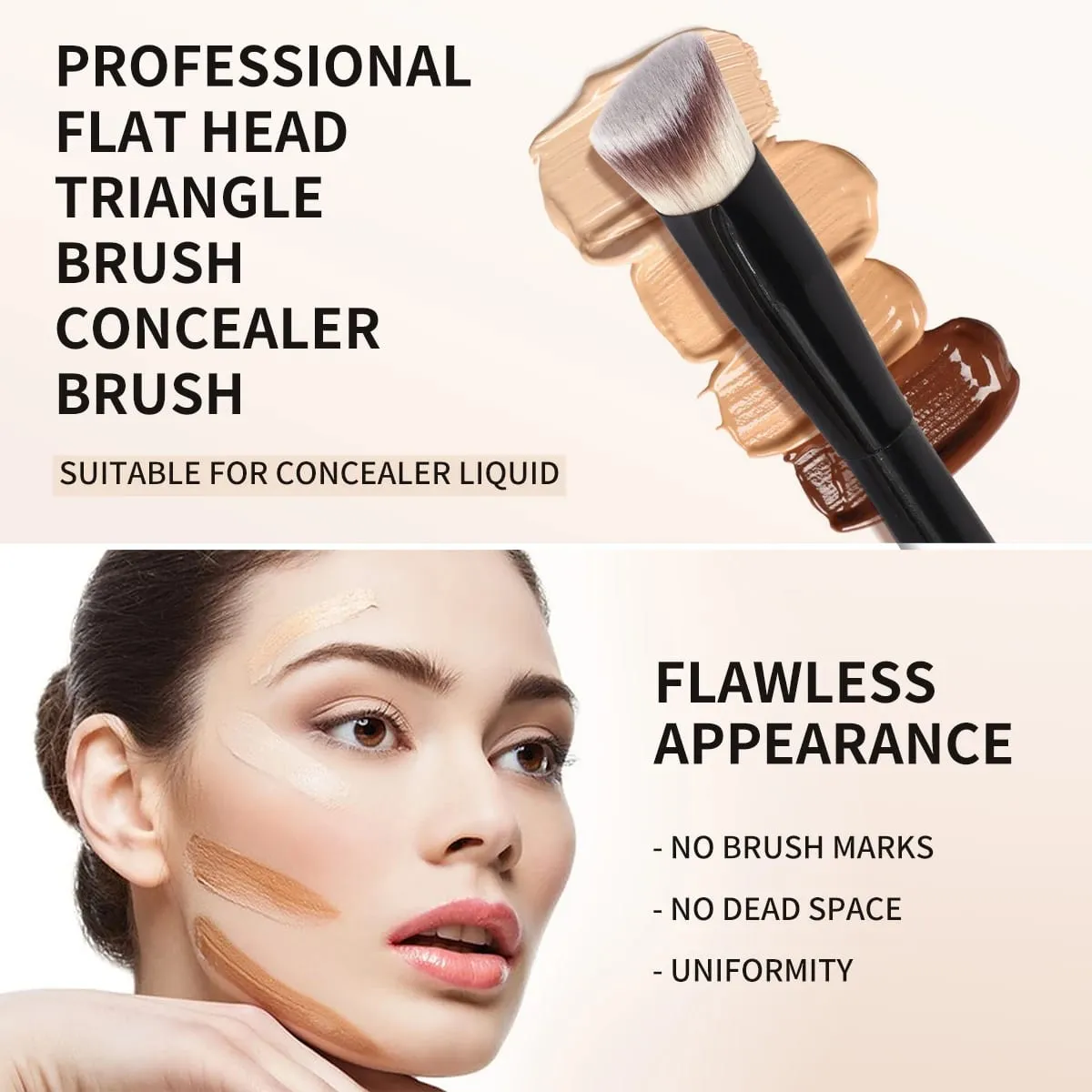 Pinceau de maquillage impeccable, plat/Angle, pour fond de teint, Contour sous les yeux, pour crème liquide, outils de beauté, 2 pièces