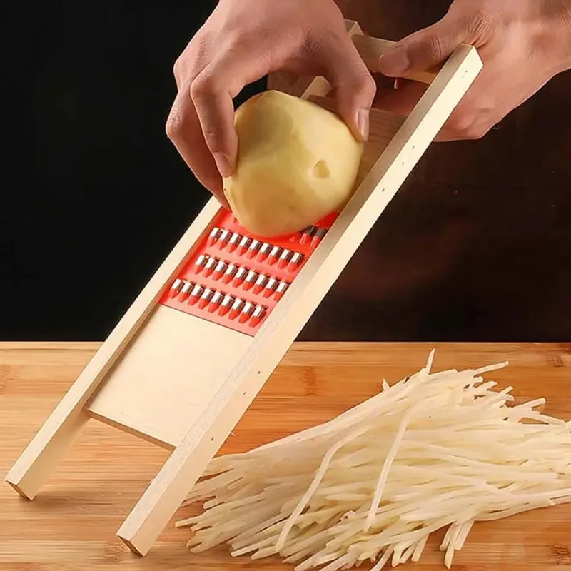 Wooden Multifunctional Vegetable Cutter Carrot Hand-held Food Grater Peeler Cheese Slicer Kitchen Tools Cucumber Potato Cutter — image 2