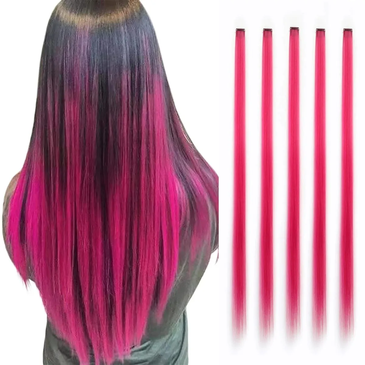 Synthetic 5PC Colored Hair Extensions 22Inch Straight Clip in Christmas Extension Rainbow Party Highlights Hairpiece for Girls — image 2