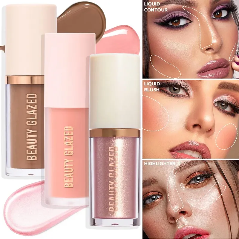 3Pcs/Set Liquid Contour + Highlighter + Blush.Waterproof Matte Makeup Set Long-lasting Shimmer Metallic Finish Makeup Travel Set — image 1