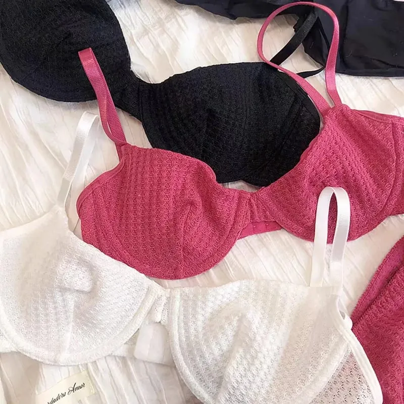 Women Casual Plain Bra Set Elegant Stretch Lingerie Set Thin Thong Underwear Bra and Panty Set — image 3