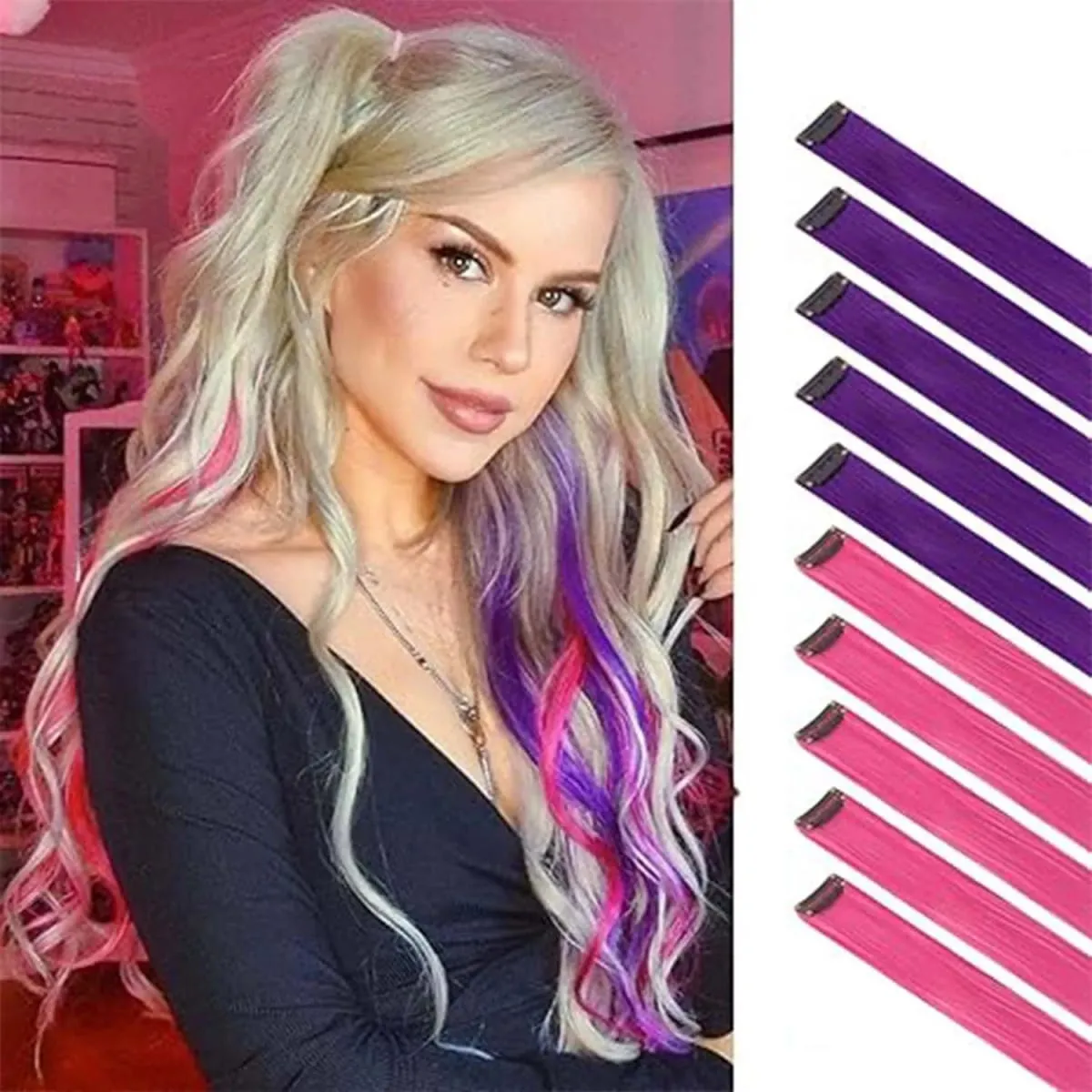 10 PCS Highlights Clip-in Synthetic Hair Extensions Hair Accessories Hairpiece for Girls Women Party Favor Cosplay Gift 22 Inch — image 14