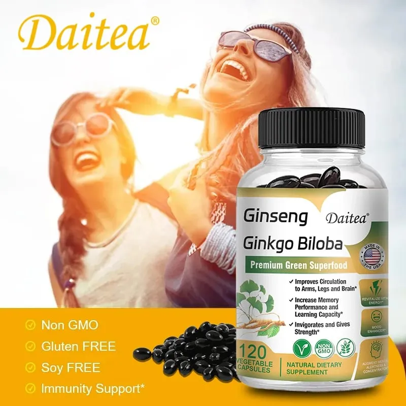 Premium Ginseng + Ginkgo - Suplemento Cerebral Nootrópico Memória e Concentração Circulação e Aumento de Energia 120 Cápsulas — image 3