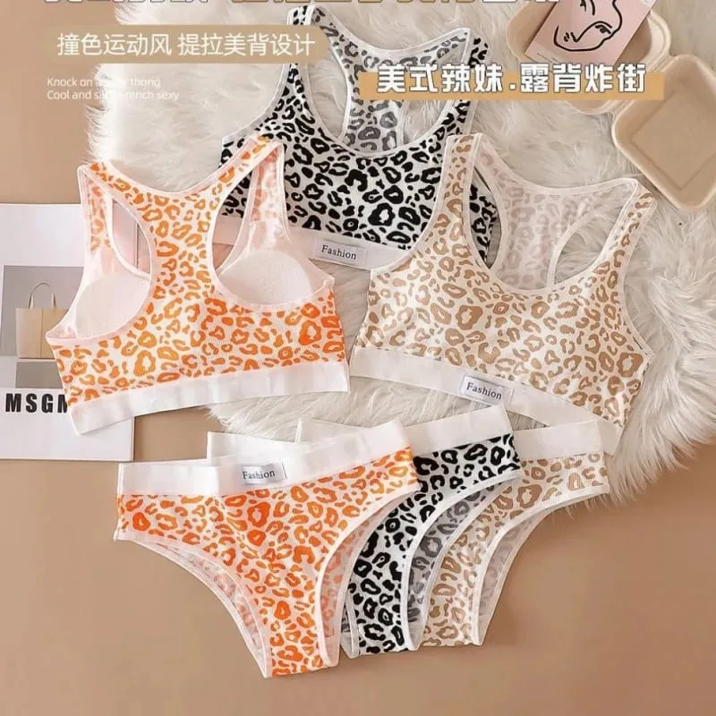 Set Bra Mulus Bra Nirkabel Bentuk Y Macan Tutul Wanita Celana Dalam Pinggang Rendah Pakaian Dalam Seksi Set Pakaian Dalam Wanita Bra Olahraga — image 5