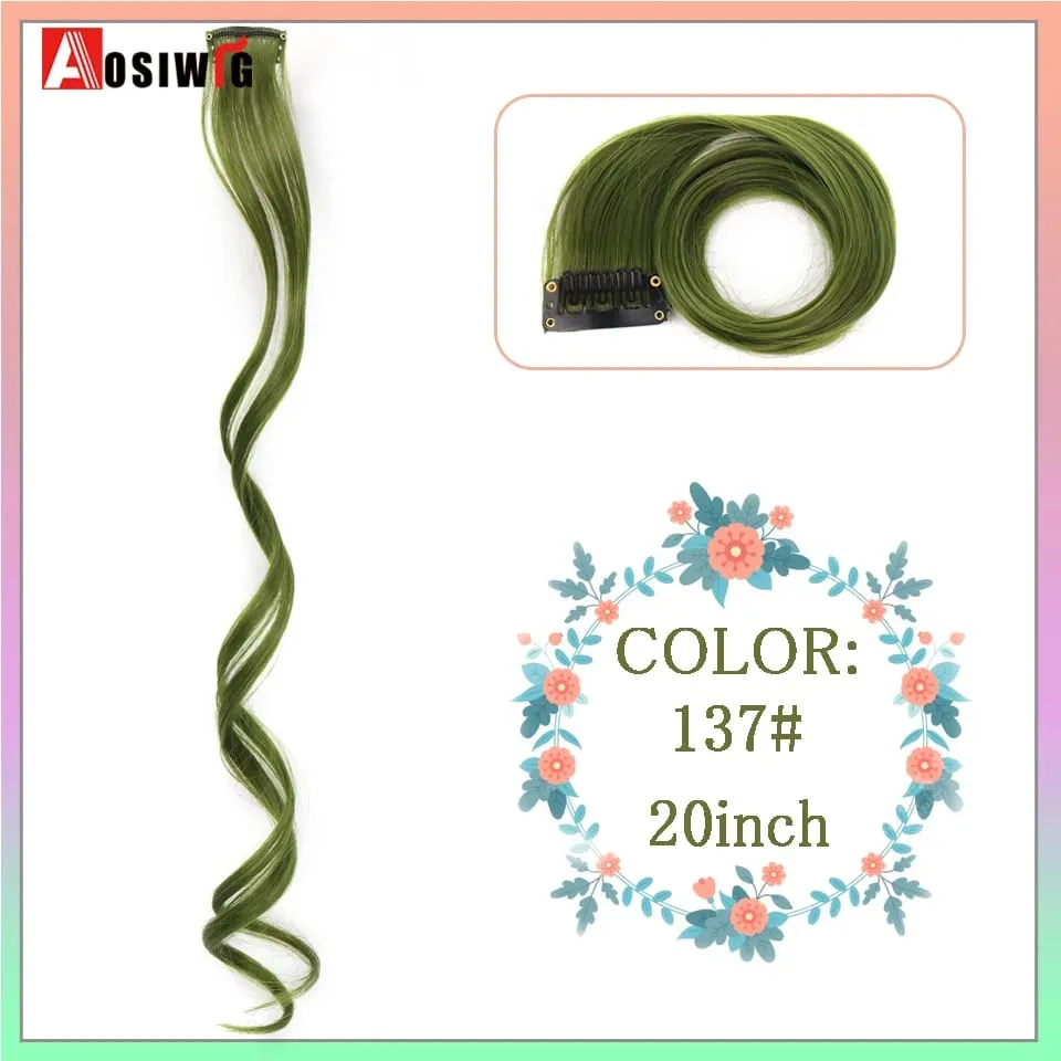 22" Synthetic Long Straight Rainbow Highlight Colored Hair Extensions Clip In One Piece Ombre Pink Purple Green Yellow For Wome — image 25