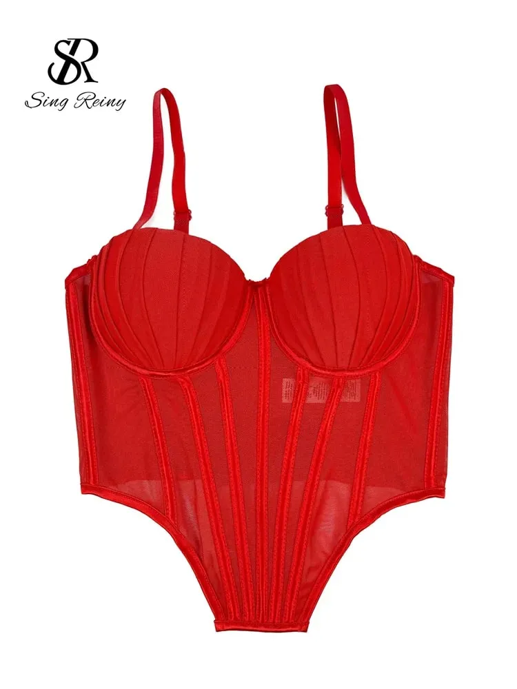 Fashion Solid Corset Lingerie Top Ladies Strap Sheer Mesh Slim Camisole American Retro Backless Beach Sexy Tank Top — image 8