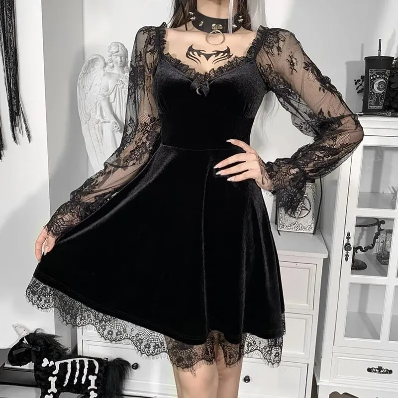 Mall Gothic Emo Jacquard A-line Dresses Goth dress Elegant Grunge Ruched Bandage Partywear Punk Black Women Halloween Club Dress — image 8