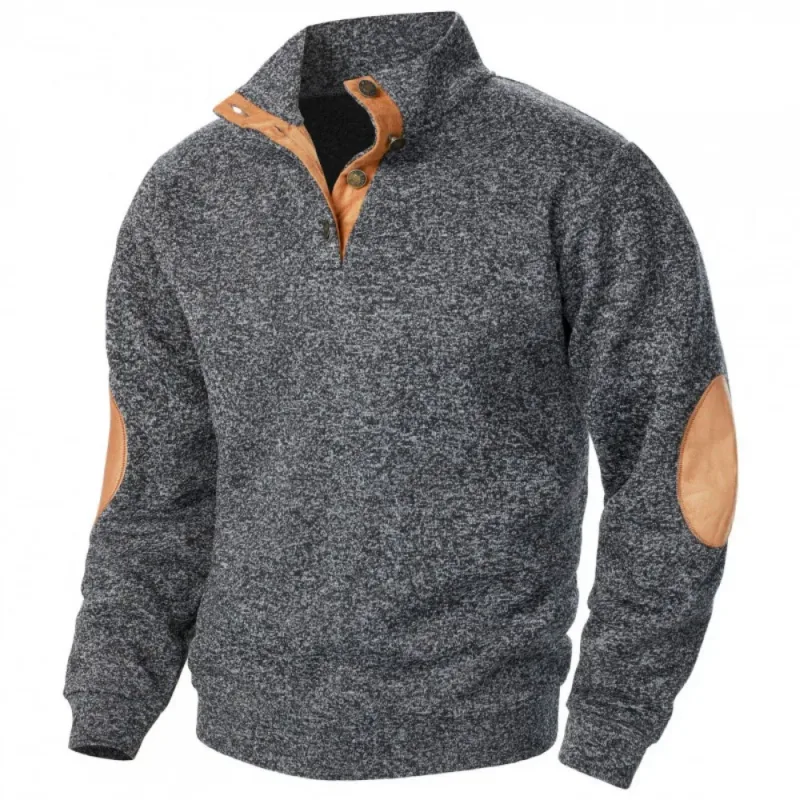 Men's Autumn Sweatshirt Patchwork Contrast Color Hoodies Stand Collar Men Botton Down Vintage Pullovers — image 6