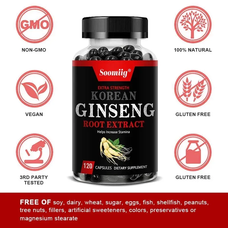 Strong Korean Ginseng 120 Vegetarian Capsules Energy Stamina & Focus + Memory & Mental Performance for Men and Women — image 6