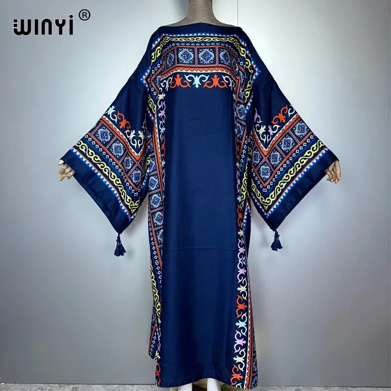 Cotton Robe Femme Hiver Платье Elegant Long Sleeve Мусульманские Комплекты Splicing Stripe Print Female Dresses Vestdios Abaya — image 6
