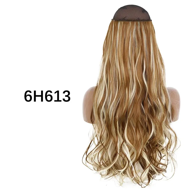 Synthetic No Clip Hair Extensions Natural 16 22 32" Long Wavy Invisible Wire One Piece False Hairpiece For Women