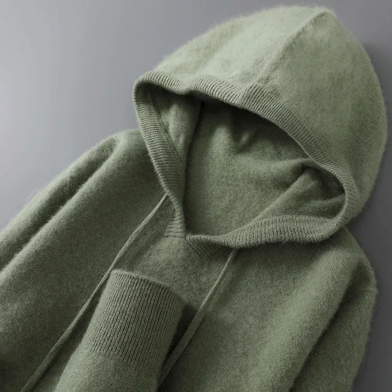 DjzDsm ฤดูใบไม้ร่วงฤดูหนาวเสื้อกันหนาวผู้ชาย 100% Merino ขนสัตว์หนา Hooded Pullover เสื้อถักนุ่มสบายๆขนสัตว์เสื้อผ้า Tops
