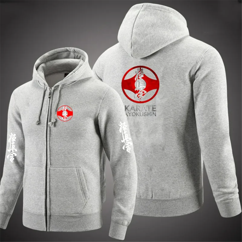Kyokushin Karate Printed Hooded Long Sleeve Men Jacket Drawstring Zipper Closure Solid Color Casual Sweatshirt Clothing — image 5