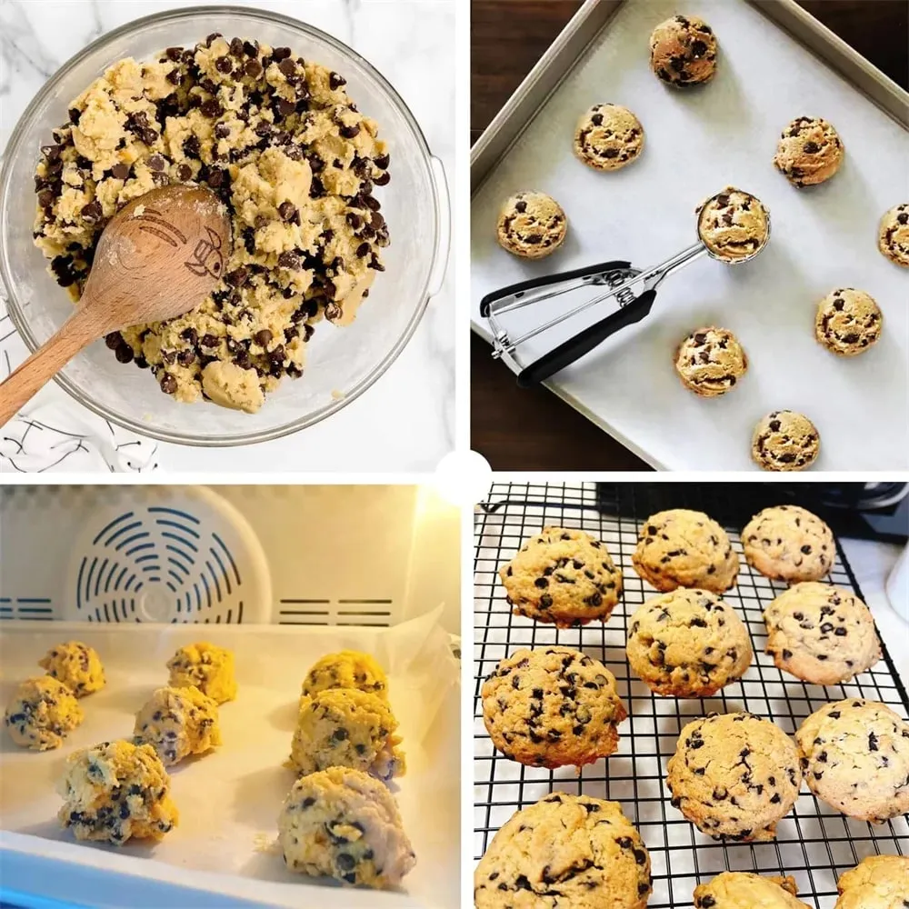 Stainless Steel Ice Cream Scoop For Baking Cookie Scoop Trigger Release Cookie Dough Scoop Anti-Slip Spring-Trip Kitchen Tool