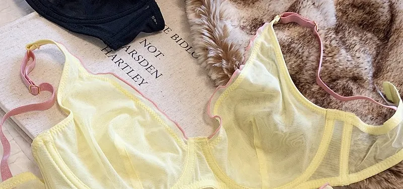 Sexy French Mesh Bra Panty Set Ultra Thin Underwire Push Up Minimizer Lingerie Support Triangle Cup for Large Chest Small Look — image 8