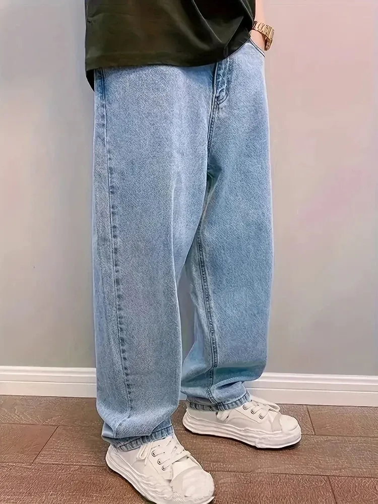 Casual Oversize Baggy Jeans Mens Spring Autumn Straight Loose Light Blue Denim Trousers Streetwear Fashion Wide Leg Pants Y2k — image 4