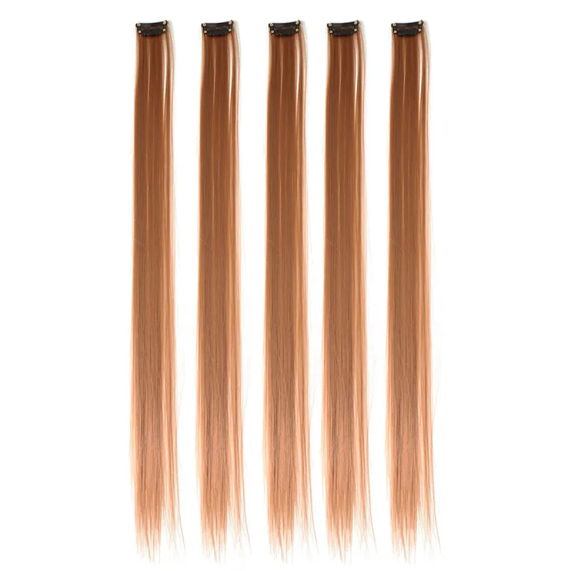5 buah/set klip warna-warni dalam ekstensi rambut sintetis pelangi potongan rambut lurus panjang untuk wanita anak perempuan gaya Y2K pesta sehari-hari — image 17