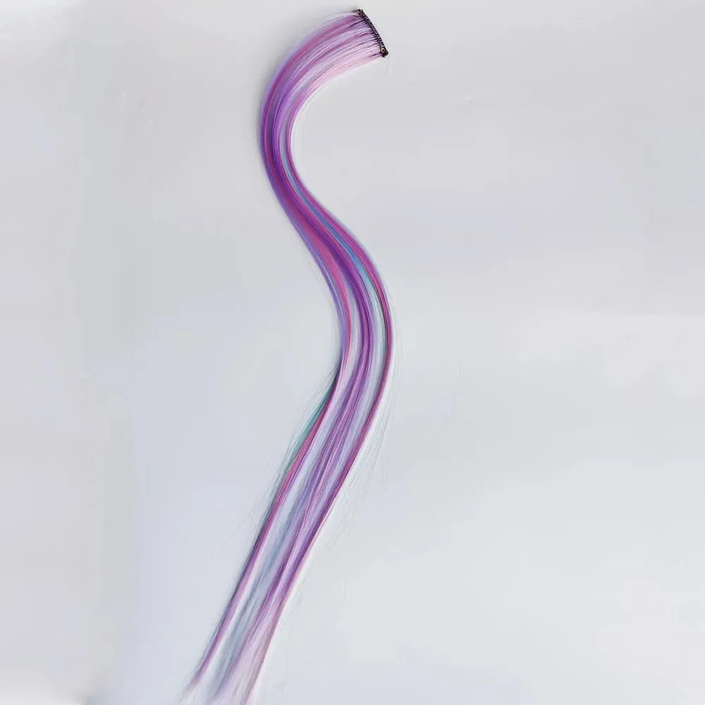 Clip in One Piece Hair Extension 6pcs/pack Unicorn Color Rainbow Pink Blue Purple Mixed Color Clip in Synthetic Hair Accessories — image 7