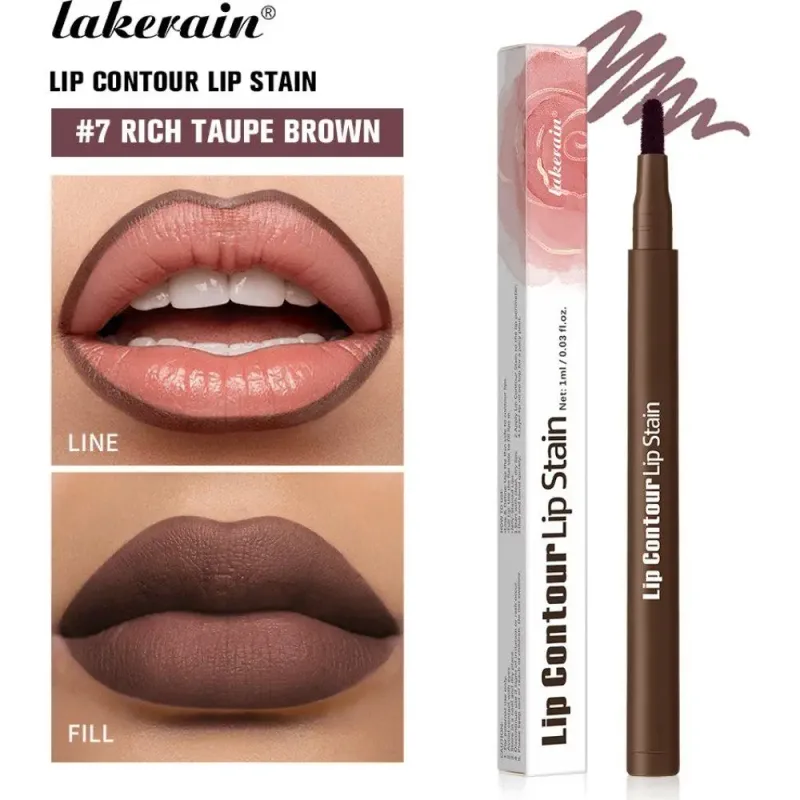 2-in-1 Lip Contour Stain Lip Tint Soft Nude Lip Makeup Smudge-proof Non-stick Cup Moisturizing Lip Stain & Liner Pen Long-wear
