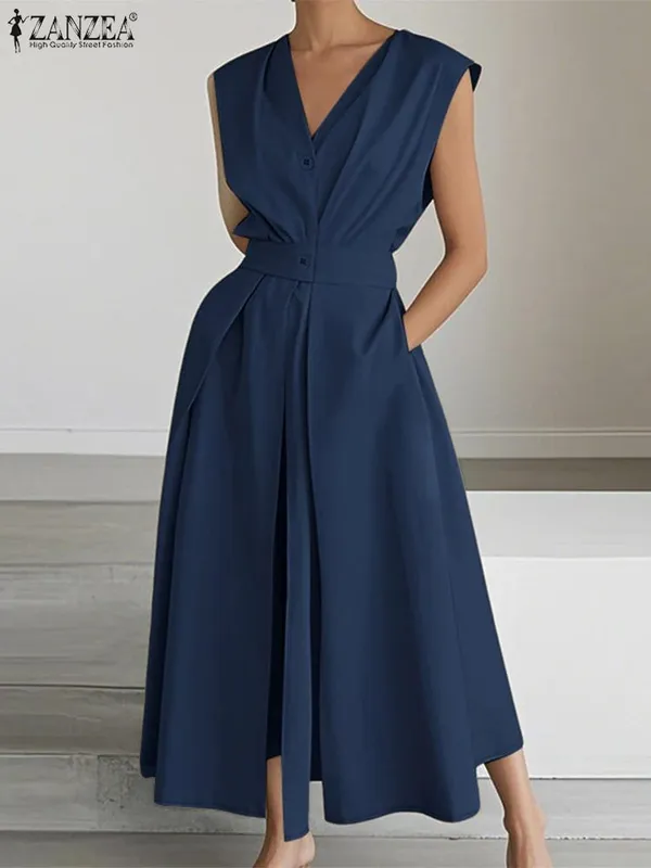 Elegant Chic Women Long Dresses Casual Short Sleeve Collared High Waisted Casual & Day Shirt Dress Solid Color S-3XL — image 19