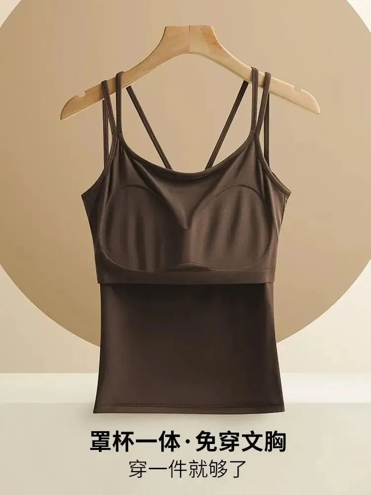 For 40-100kg Modal Camisole Top Plus Size with Chest Pad Integrated Suspenders Vest for Women Base Underwear Tank Top