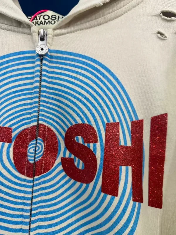 New Arrival Satoshi Zip Hoodie Destroyed Hole Design Loose Cotton Casual Outdoor Jacket Tops — image 7