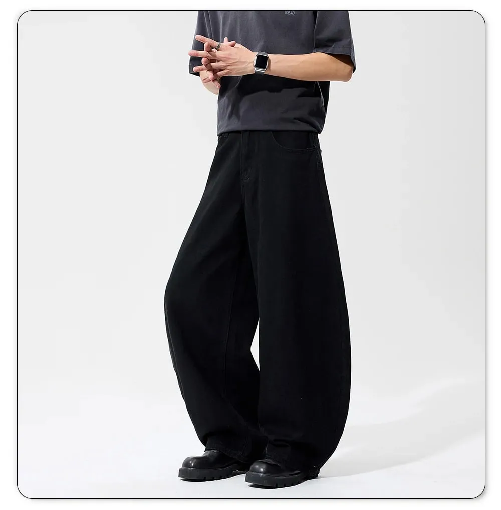 Liys Men's Black Ultra Wide Leg Jeans Baggy Fitting Denim Pants Man Solid Streetwear Daily Casual Fashion Lantern Balloon Jeans — image 9