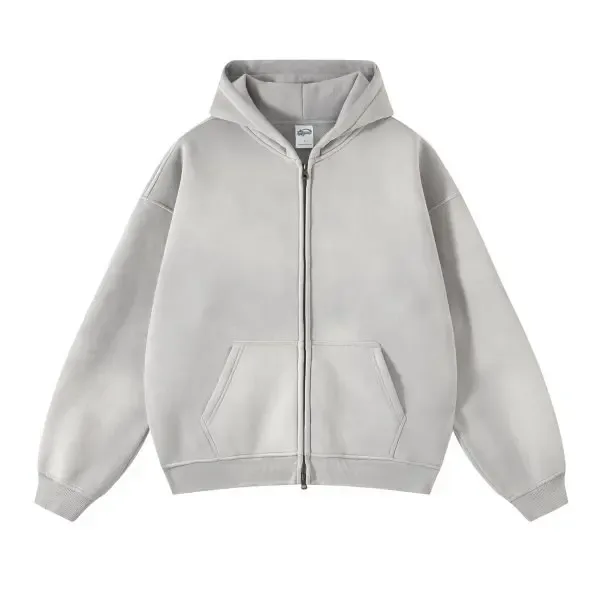 Spring Autumn New Fahsion Men's Casual Trendy Loose Solid Color Waxed Hooded Hoodies American Zipper Washed Vintage Coat Male — image 8