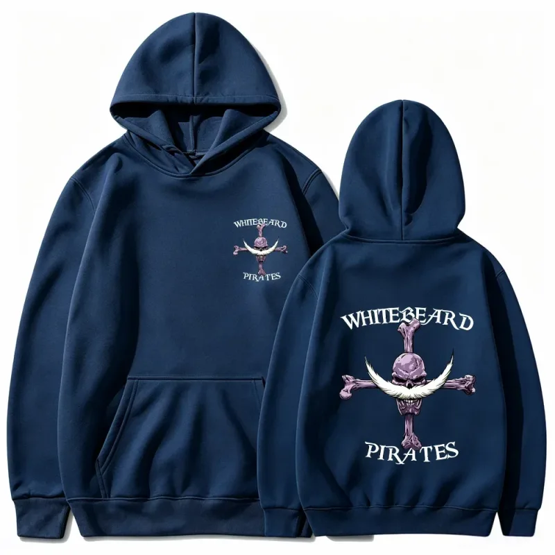 Felpa con cappuccio One Piece Pirati di Barbabianca, Felpa pullover con stampa, Top con cappuccio streetwear grafico anime Barbabianca Jolly Roger — image 4