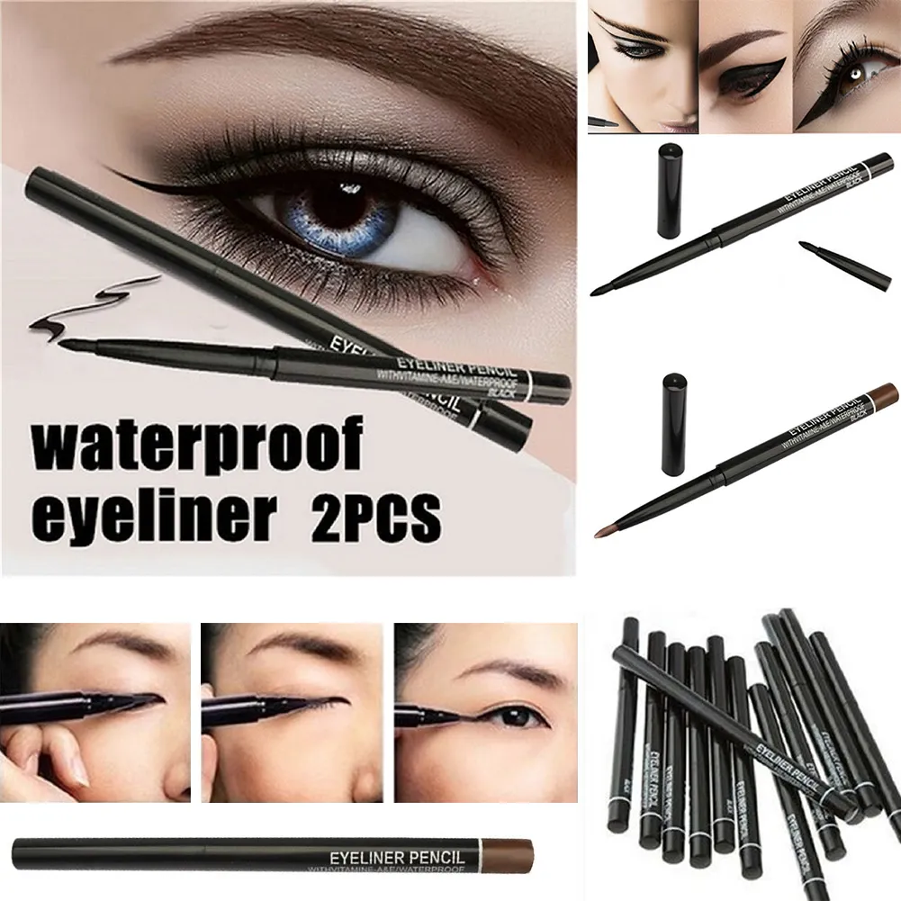 Waterproof Black And Brown Women's Makeup Rotary Retractable Eyeliner Pencil Waterproof Eye Liner Pen Cosmetic Tools — image 2